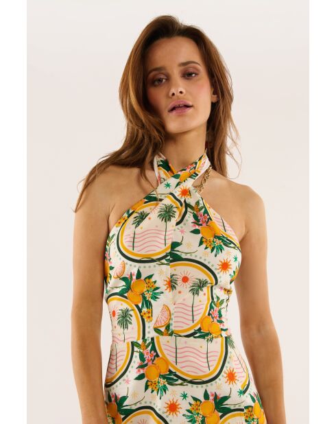 Robe courte imprimé vintage Anita jaune