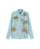 Chemise gaze de coton brodée de palmiers Angelo bleue
