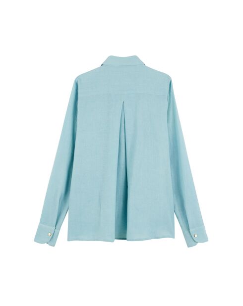 Chemise gaze de coton brodée de palmiers Angelo bleue