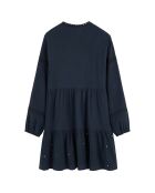 Robe courte manches longues en gaze de coton avec broderies Aruba bleue