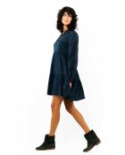 Robe courte manches longues en gaze de coton avec broderies Aruba bleue