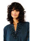 Robe courte manches longues en gaze de coton avec broderies Aruba bleue