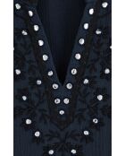 Robe courte manches longues en gaze de coton avec broderies Aruba bleue