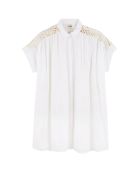 Robe courte en gaze de coton avec broderies Claire blanche