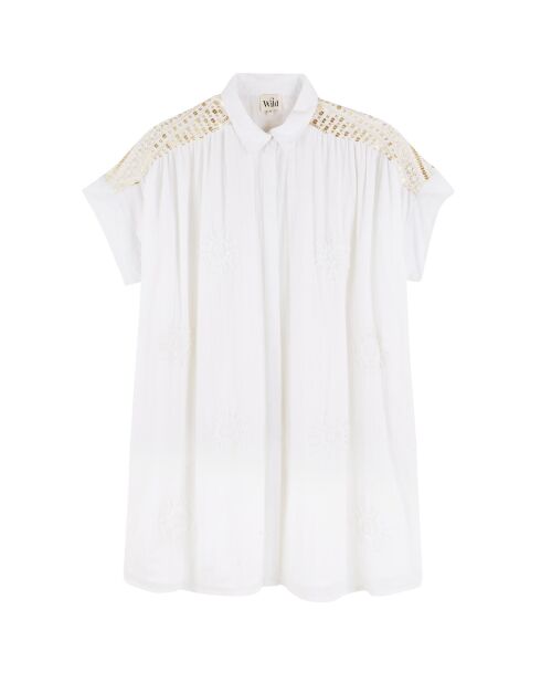 Robe courte en gaze de coton avec broderies Claire blanche