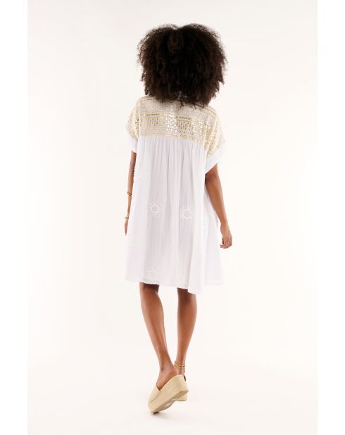Robe courte en gaze de coton avec broderies Claire blanche