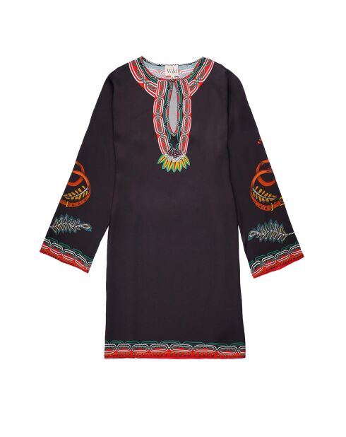 Robe courte manches longues à motifs ethnique Ezra noire