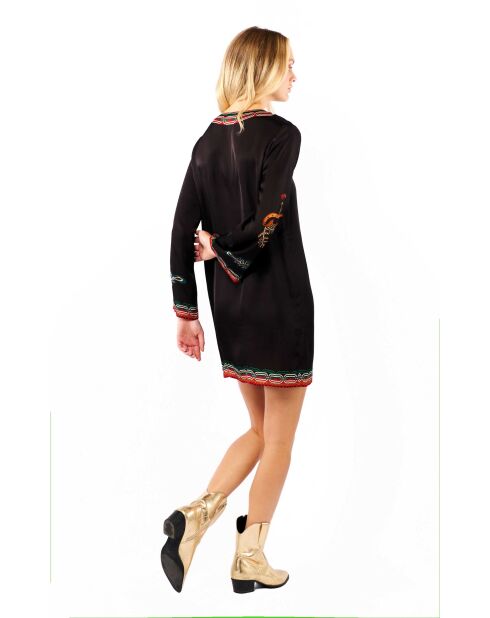 Robe courte manches longues à motifs ethnique Ezra noire