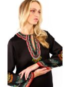 Robe courte manches longues à motifs ethnique Ezra noire