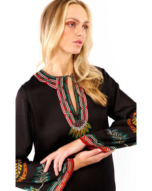 Robe courte manches longues à motifs ethnique Ezra noire