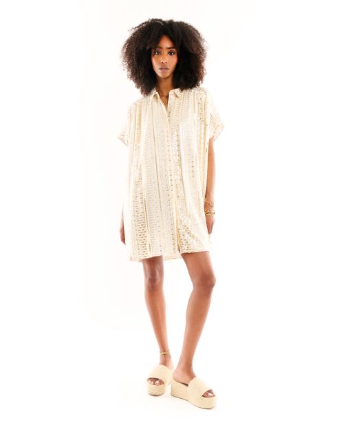 Robe chemise fluide brodée Rihanna blanche