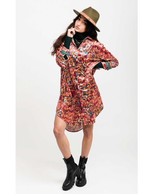 Robe chemise courte en velours Rosaria rouge