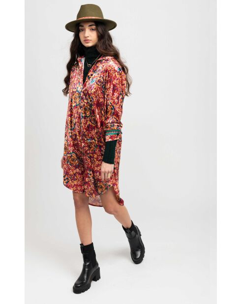 Robe chemise courte en velours Rosaria rouge