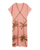 Robe caftan gaze de coton brodée de palmiers Annie rose