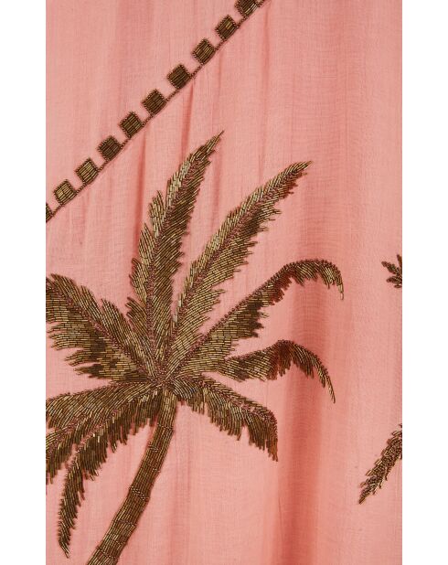 Robe caftan gaze de coton brodée de palmiers Annie rose