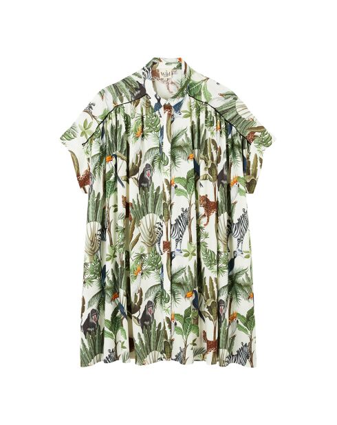 Robe courte oversize imprimé jungle Mandy verte