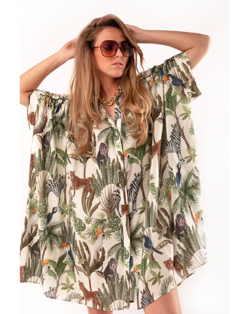 Robe courte oversize imprimé jungle Mandy verte
