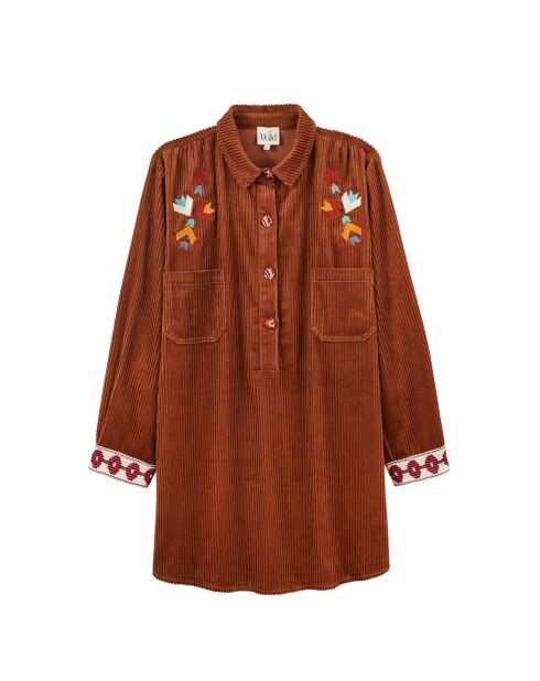 Robe en velours côtelé courte manches longues Madi marron