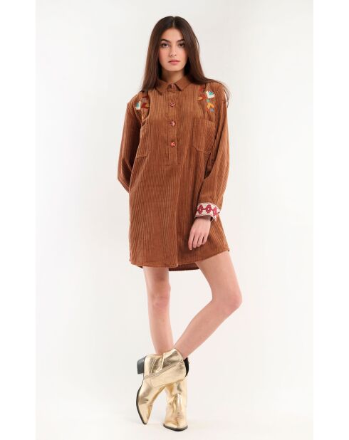Robe en velours côtelé courte manches longues Madi marron
