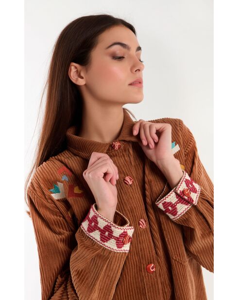 Robe en velours côtelé courte manches longues Madi marron