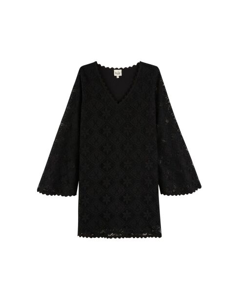 Robe courte en crochet dentelle Deborah noire