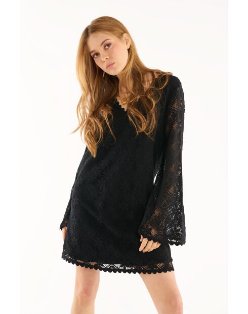 Robe courte en crochet dentelle Deborah noire