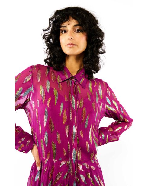 Robe droite manches longues à motifs Irene rose