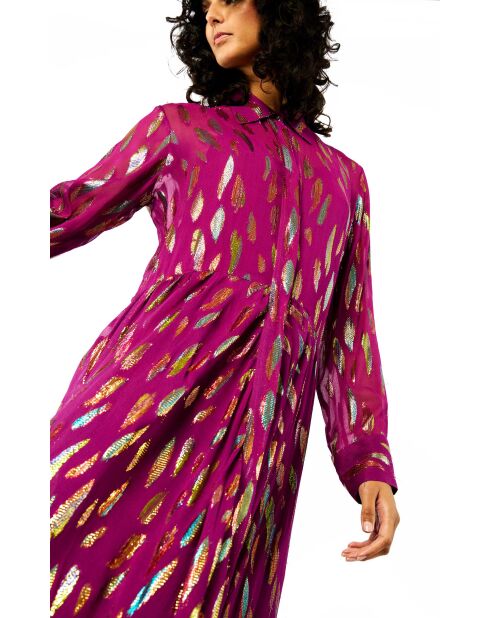 Robe droite manches longues à motifs Irene rose