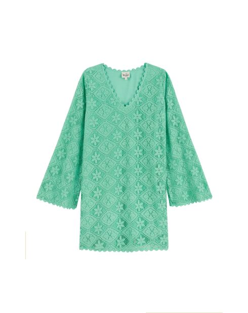 Robe courte en crochet dentelle Deborah verte