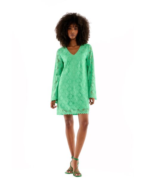 Robe courte en crochet dentelle Deborah verte