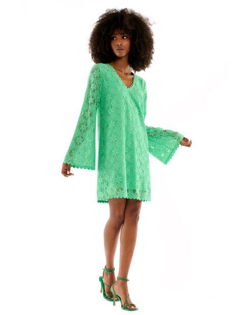 Robe courte en crochet dentelle Deborah verte