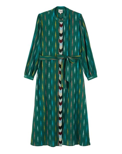 Robe droite manches longues à motifs Tamera verte