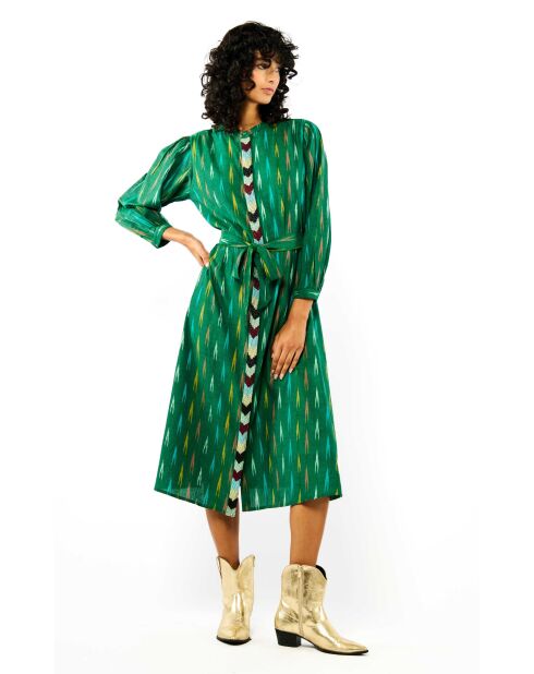Robe droite manches longues à motifs Tamera verte