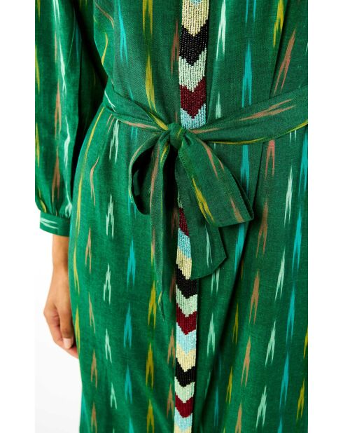 Robe droite manches longues à motifs Tamera verte