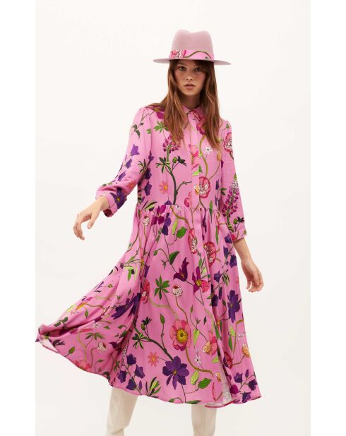 Robe chemise longue imprimée fleurs Baloma rose