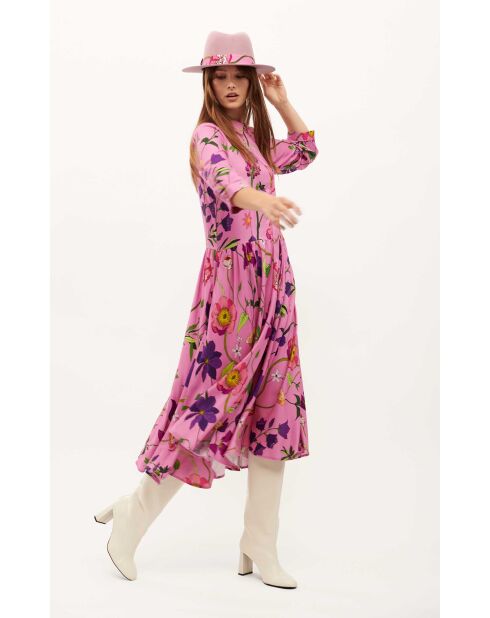 Robe chemise longue imprimée fleurs Baloma rose
