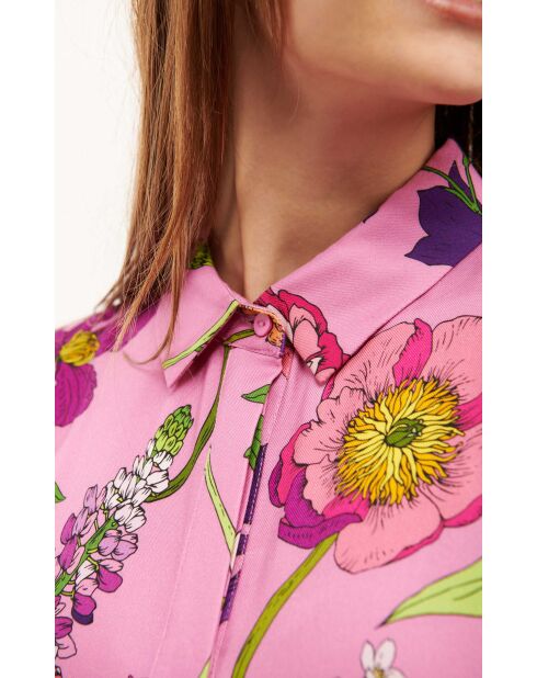 Robe chemise longue imprimée fleurs Baloma rose