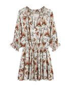 Robe courte bohème imprimé plumes Enola beige