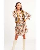 Robe courte bohème imprimé plumes Enola beige