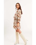 Robe courte bohème imprimé plumes Enola beige