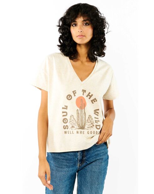 T-shirt manches courtes imprimé Lagos beige