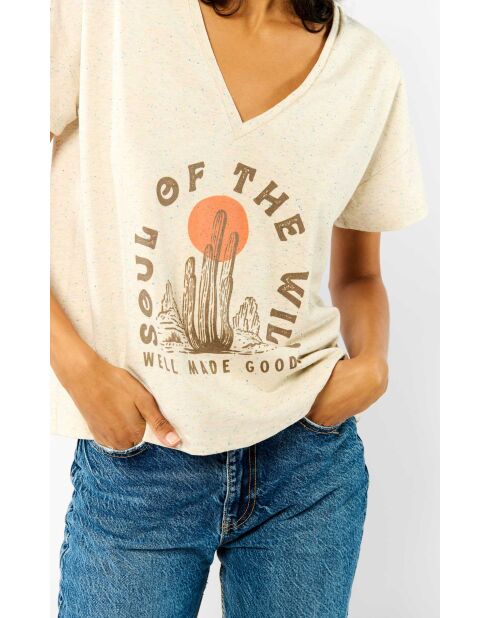 T-shirt manches courtes imprimé Lagos beige