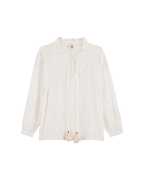 Blouse en gaze de coton brodée Gladys blanche