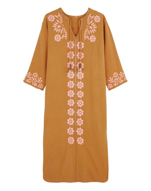 Robe droite fendue à broderies Alberto camel