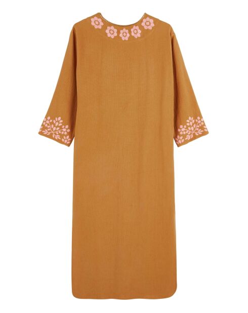 Robe droite fendue à broderies Alberto camel