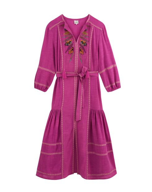 Robe en coton brodée plumes Maita rose
