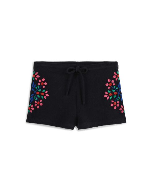 Short courtà broderies Leao noir