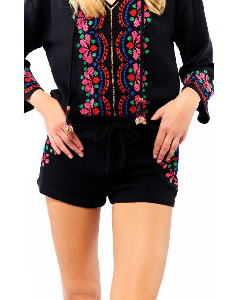 Short courtà broderies Leao noir