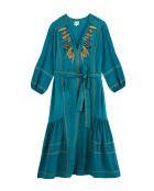 Robe en coton brodée plumes Maita verte