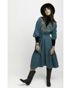 Robe en coton brodée plumes Maita verte